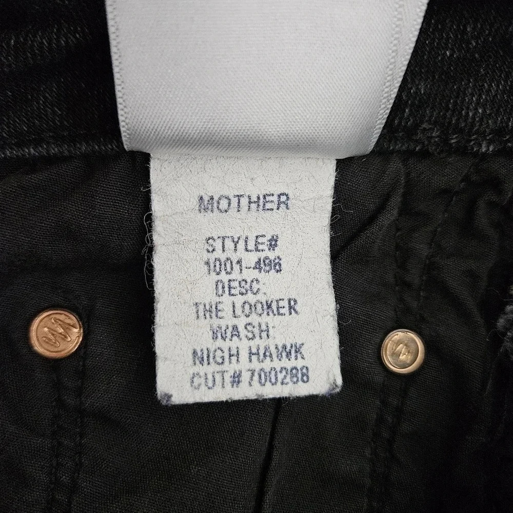 MOTHER The Looker Cropped Jeans Night Hawk Black Mid Rise Raw Hem Denim 25 - Picture 8 of 8